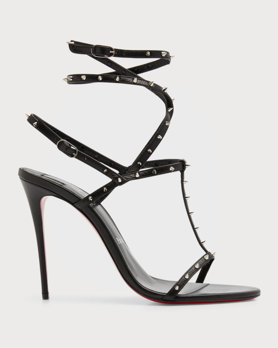 Christian Louboutin Bombina Leather Spike Strappy Red Sole Sandals