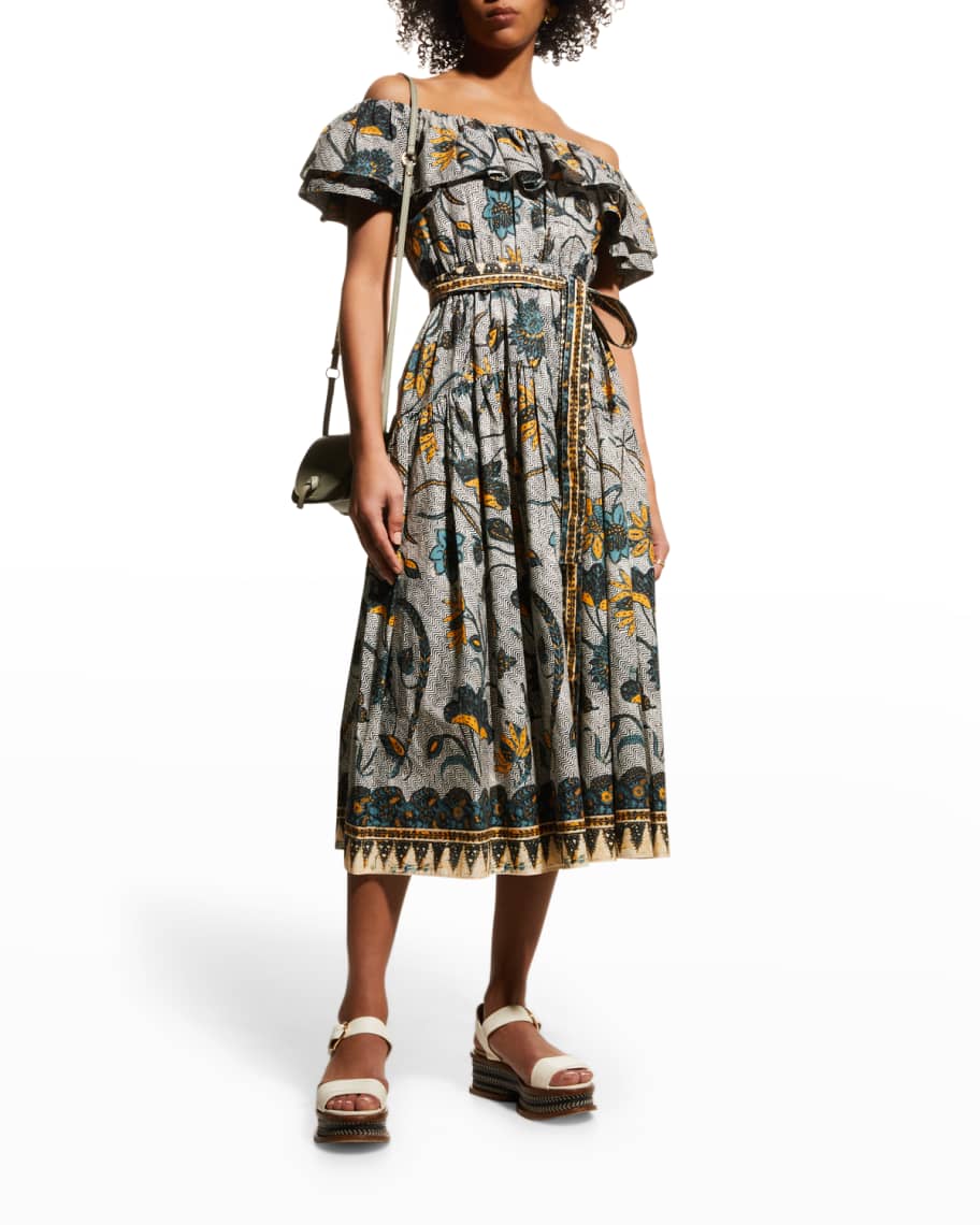 Ulla Johnson Amira Tie-Belt Cotton Dress, Portofino | Neiman