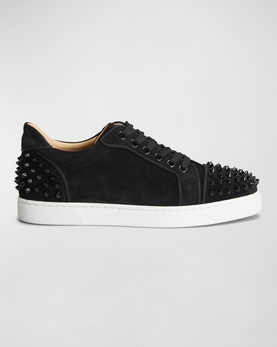 Christian Louboutin Louis Junior Spikes Rubber-Trimmed Mesh and Suede Sneakers - Men - White Suede Shoes - EU 40