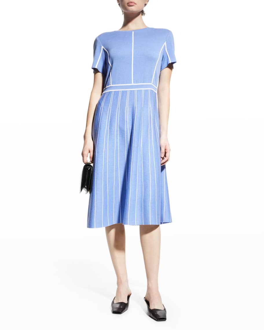 Misook Contrast Stripe A-Line Knit Dress | Neiman Marcus