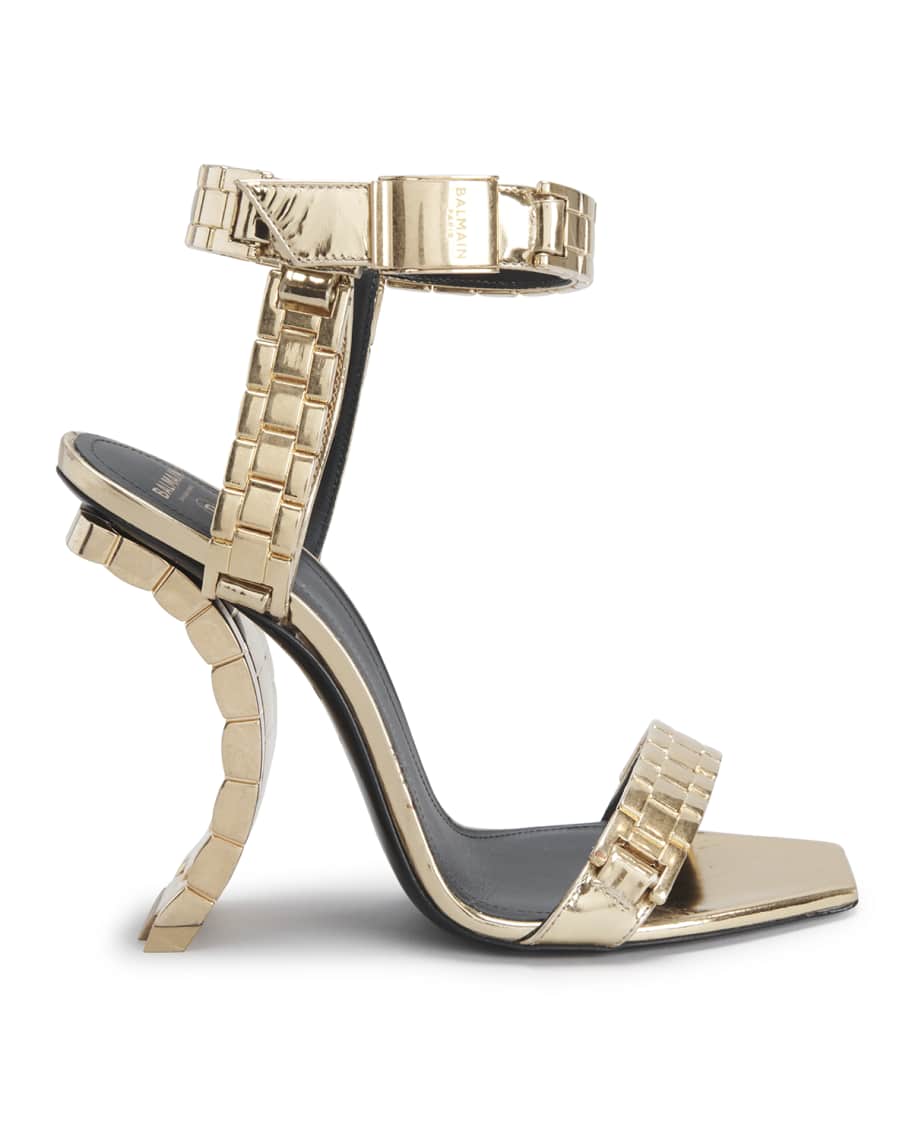 シューズ・サンダルその他 BALMAIN Woman Heeled sandals Green EN1UH086LVIT 7DU B-Buzz Leather Sandals - Women | BALMAIN