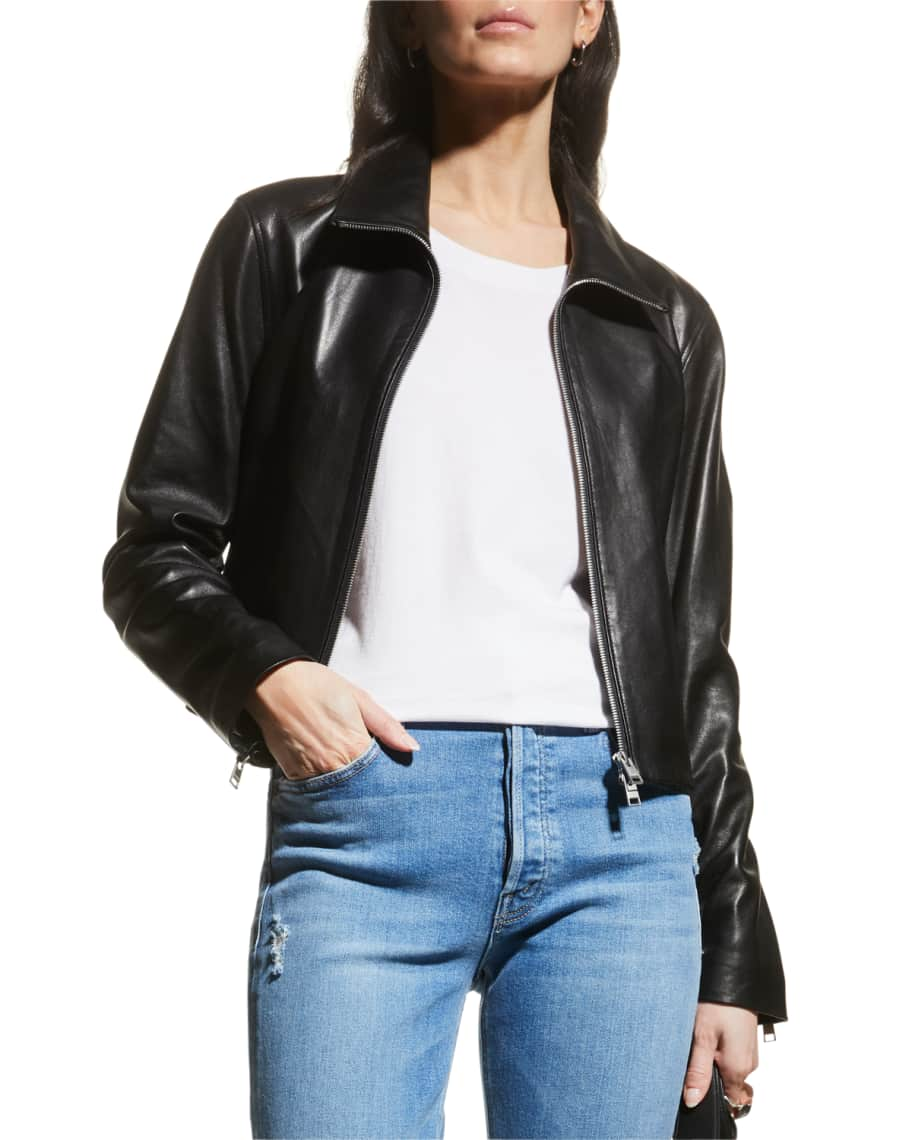 Women's Black Leather Jacket With Gunmetal Zipper 