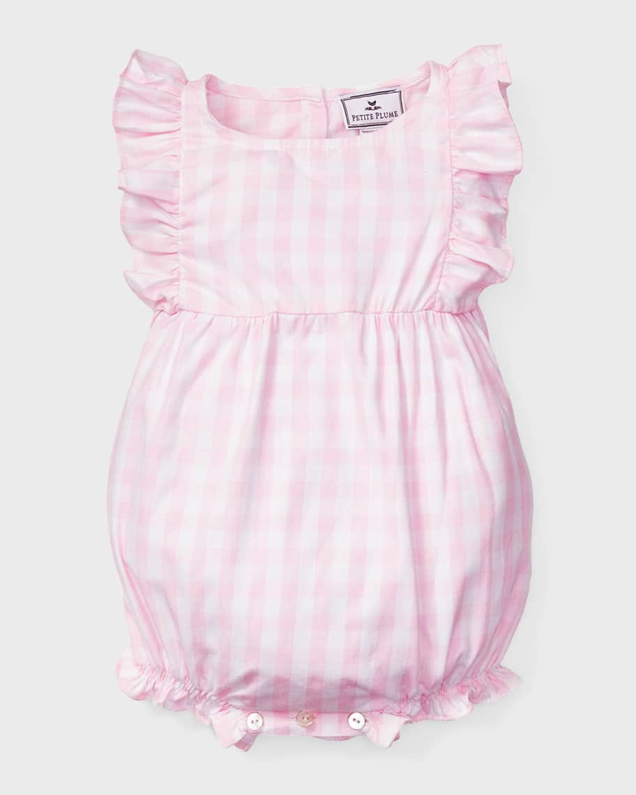Petite Plume Girl's Pink Gingham Ruffled Romper, Size Newborn-24M
