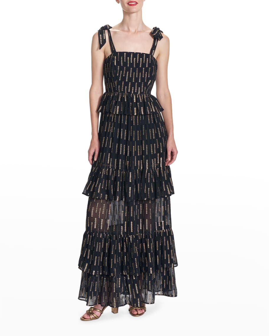 Corey Lynn Calter Marisol Metallic Tiered Maxi Dress | Neiman Marcus