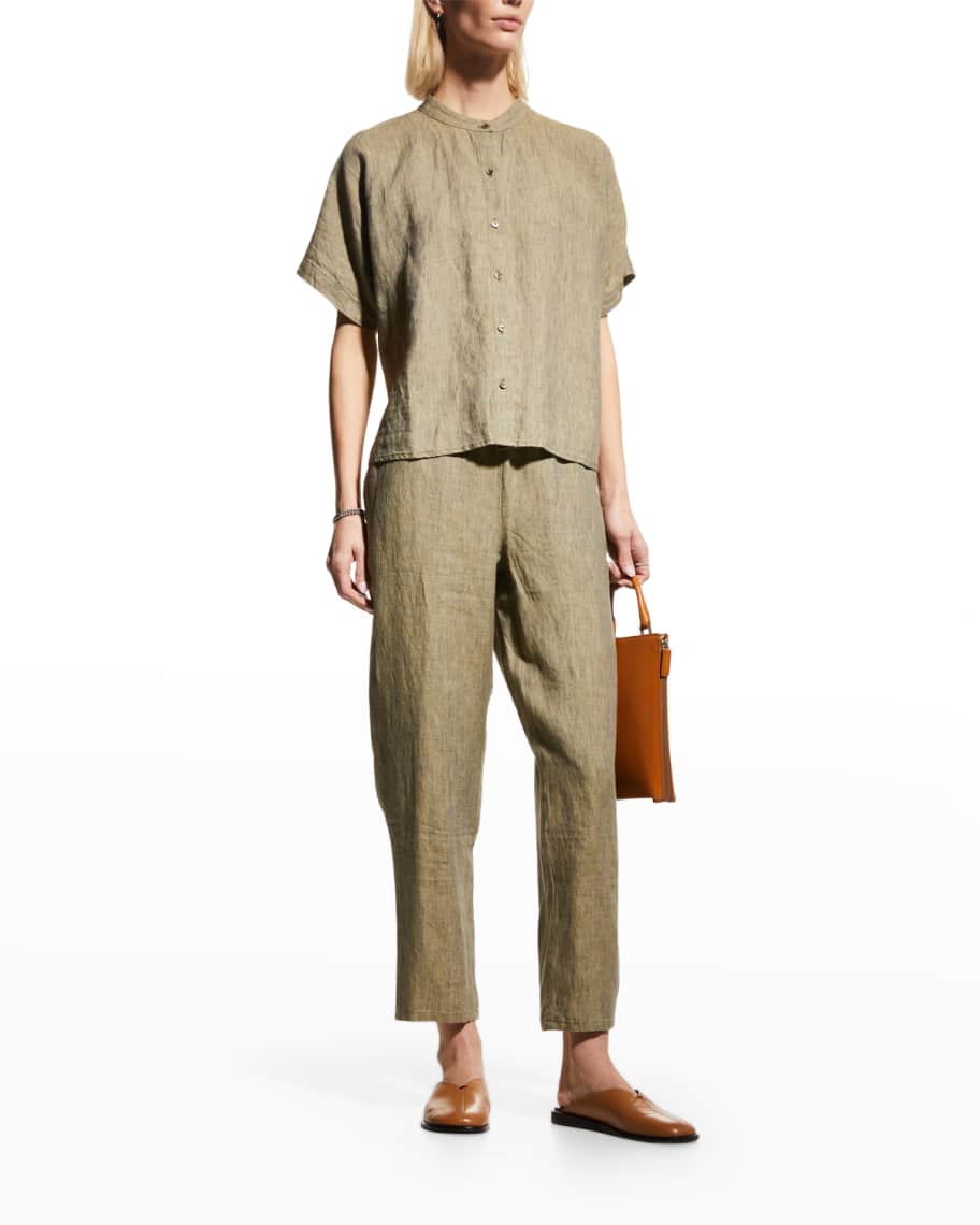Eileen Fisher Washed Organic Linen Delave Tapered Pants | Neiman Marcus
