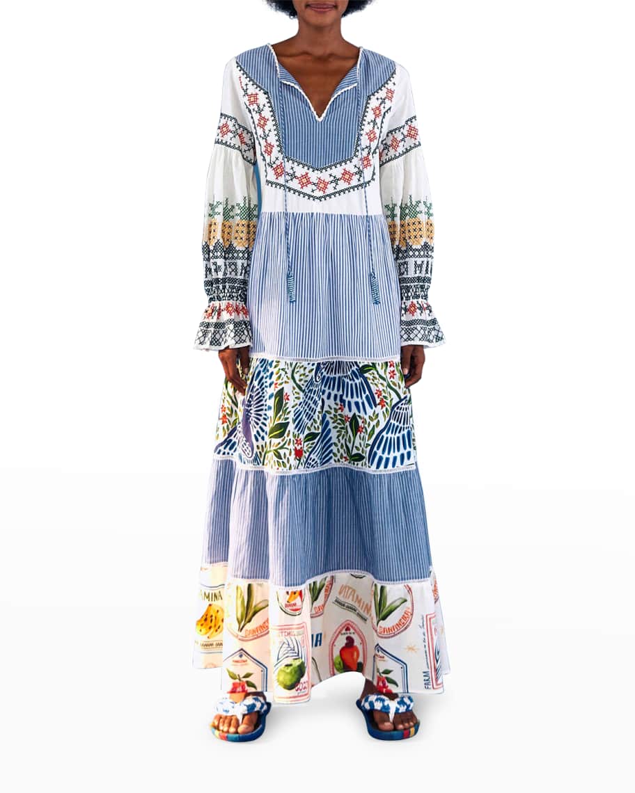 peixoto embroidered lace cover-up mini dress Blue Artisanal Embroidered Lace Front Bow Maxi Dress main image 1