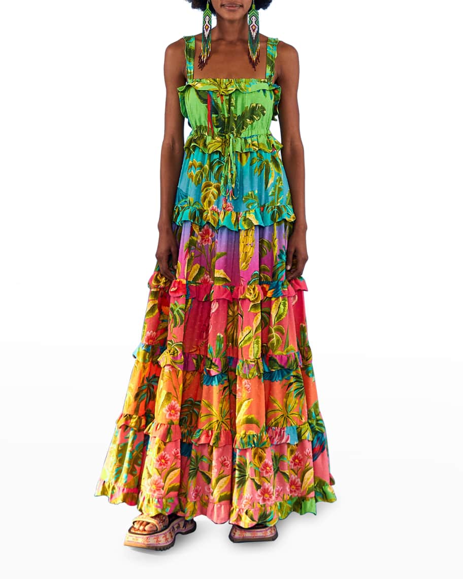 farm rio fall mix multicolor maxi dress FARM Rio Multicolor Tropical Painting Cut-Out Buckles Maxi Dress, Tropical Painting Multicolor / XL