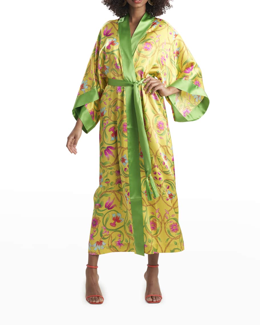 Josie Natori Kamakura Floral Silk Robe | Neiman Marcus