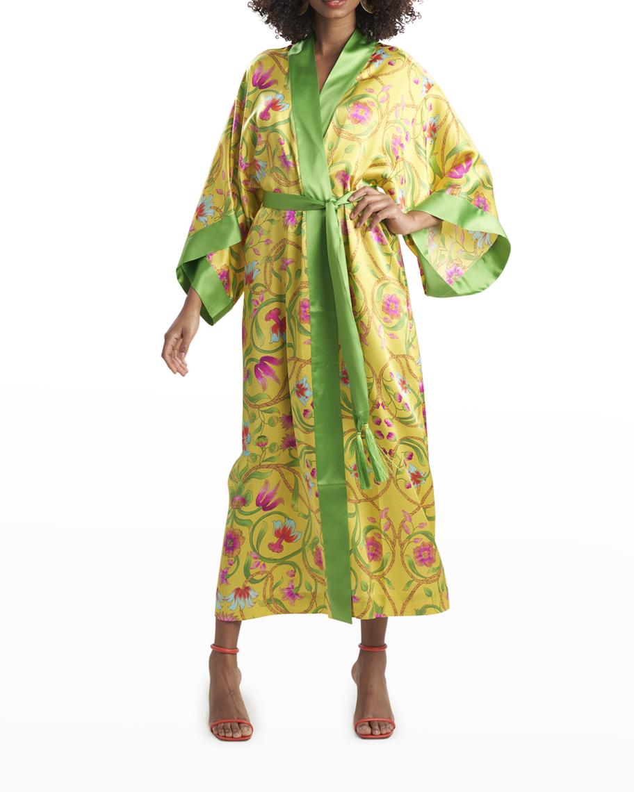 Josie Natori Kamakura Floral Silk Robe | Neiman Marcus