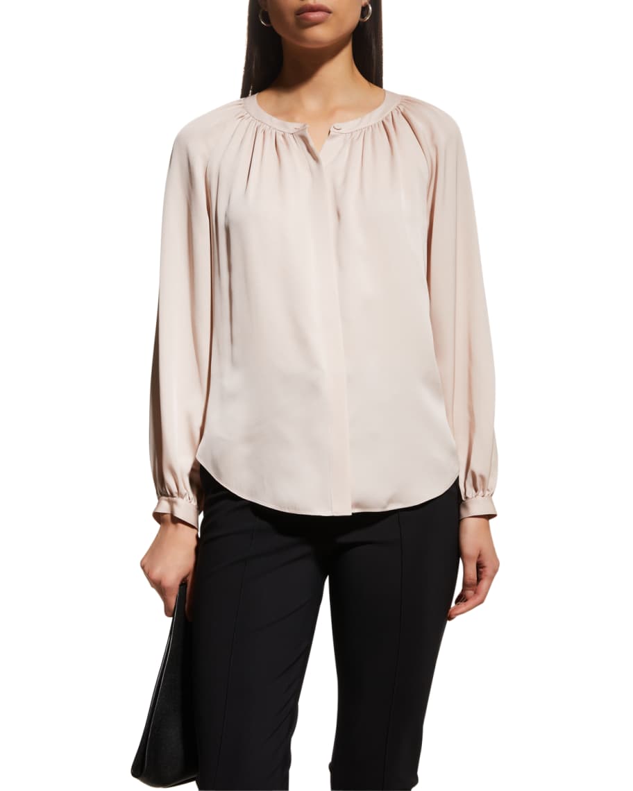 Theory Romantic Silk Button-Front Blouse | Neiman Marcus