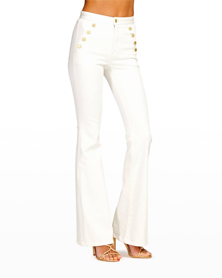 Ramy Brook Helena Sailor-Button Straight Leg Jeans | Neiman Marcus