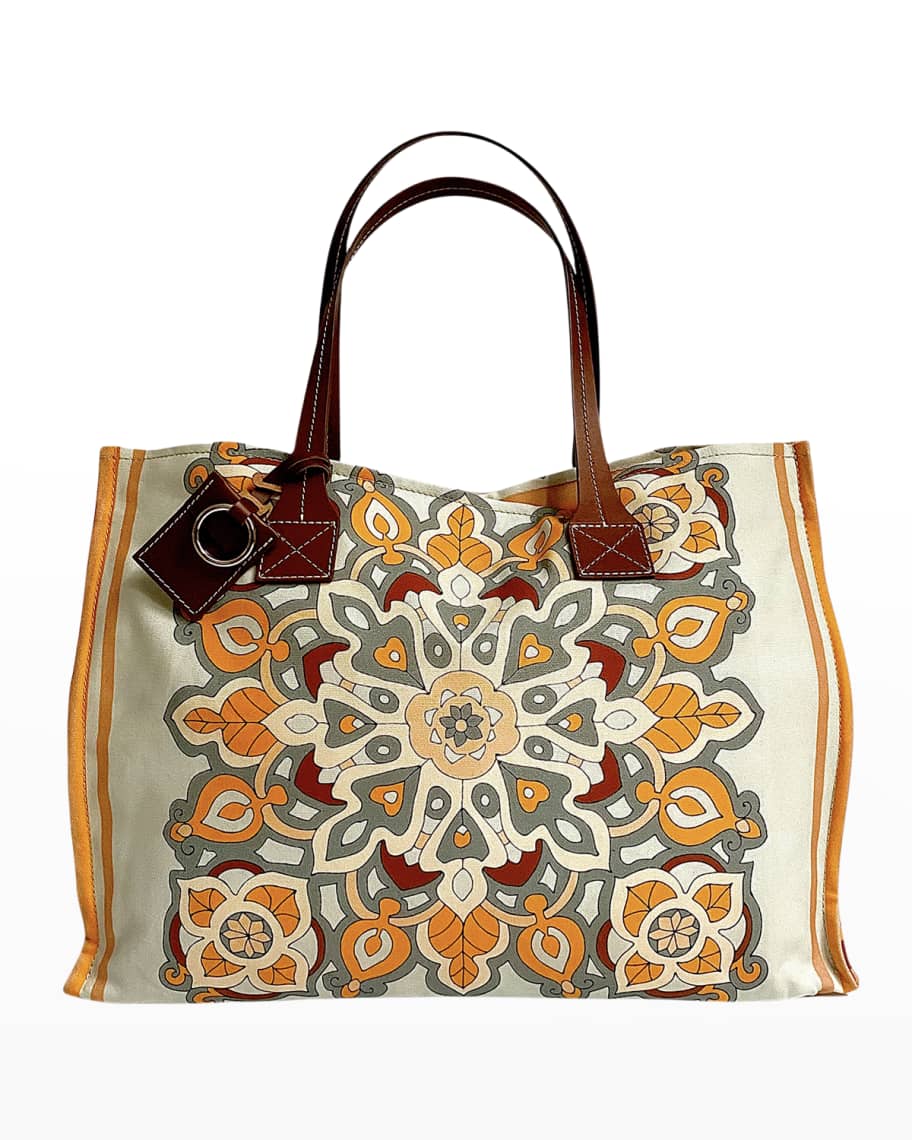 Rani Arabella Medium Leaf-Print Canvas Tote Bag | Neiman Marcus