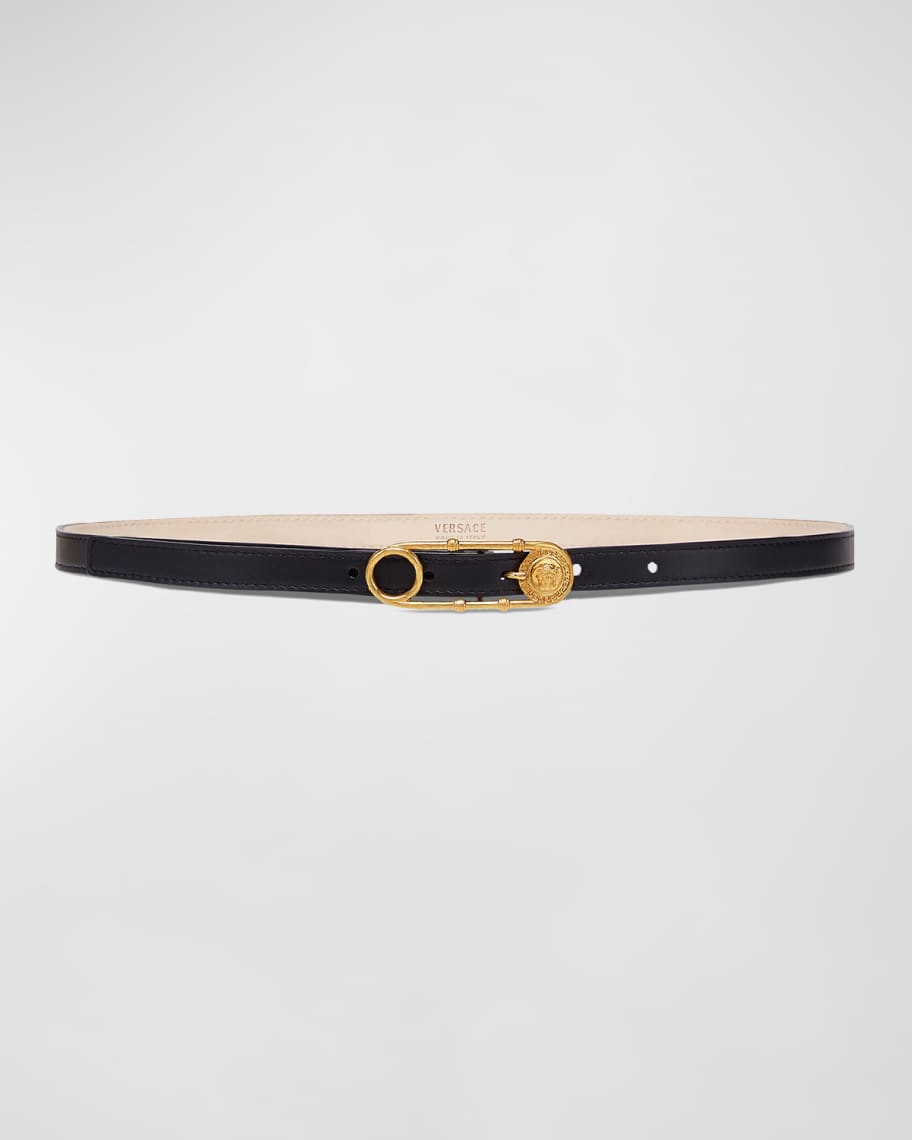 Versace Medusa Safety Pin Leather Belt | Neiman Marcus