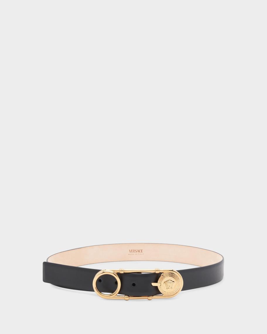 Versace Medusa Safety Pin Leather Belt | Neiman Marcus