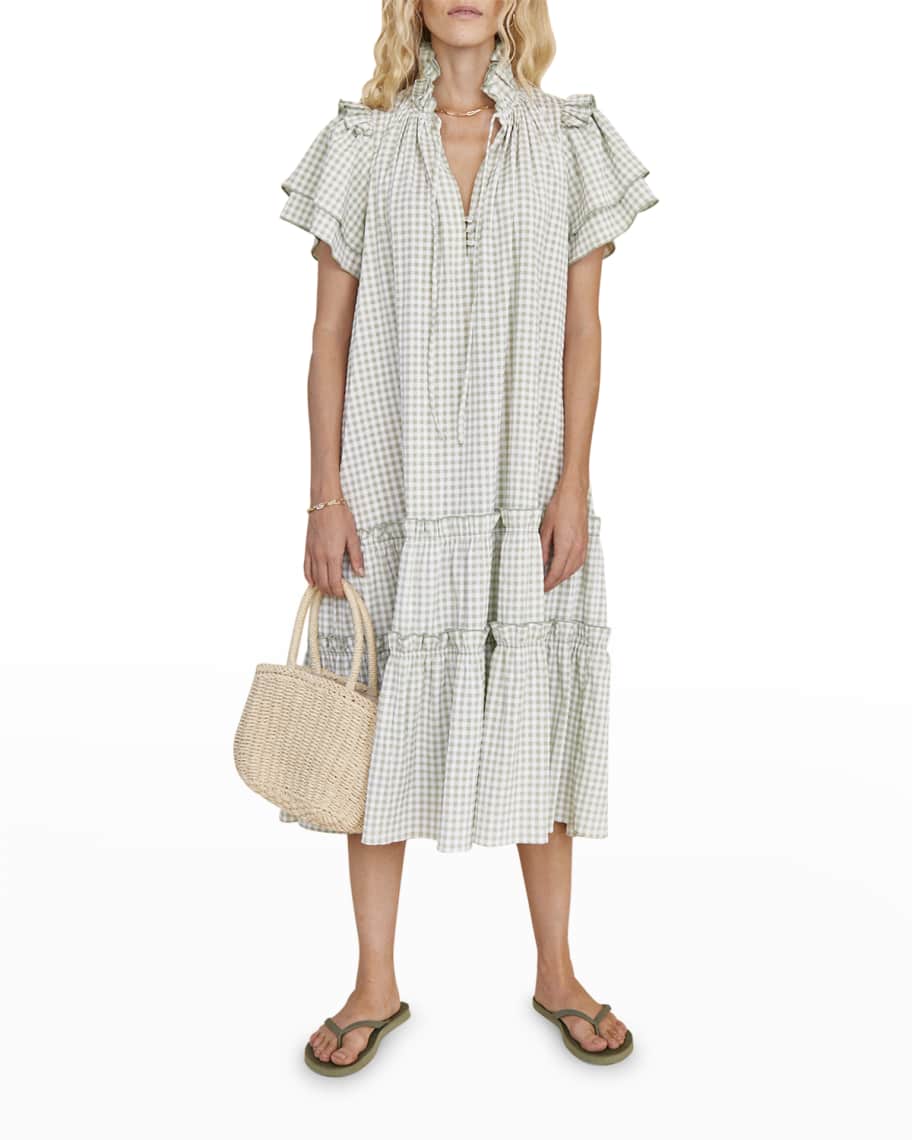 Hunter Bell NYC Matthews Tiered Gingham Midi Dress | Neiman Marcus