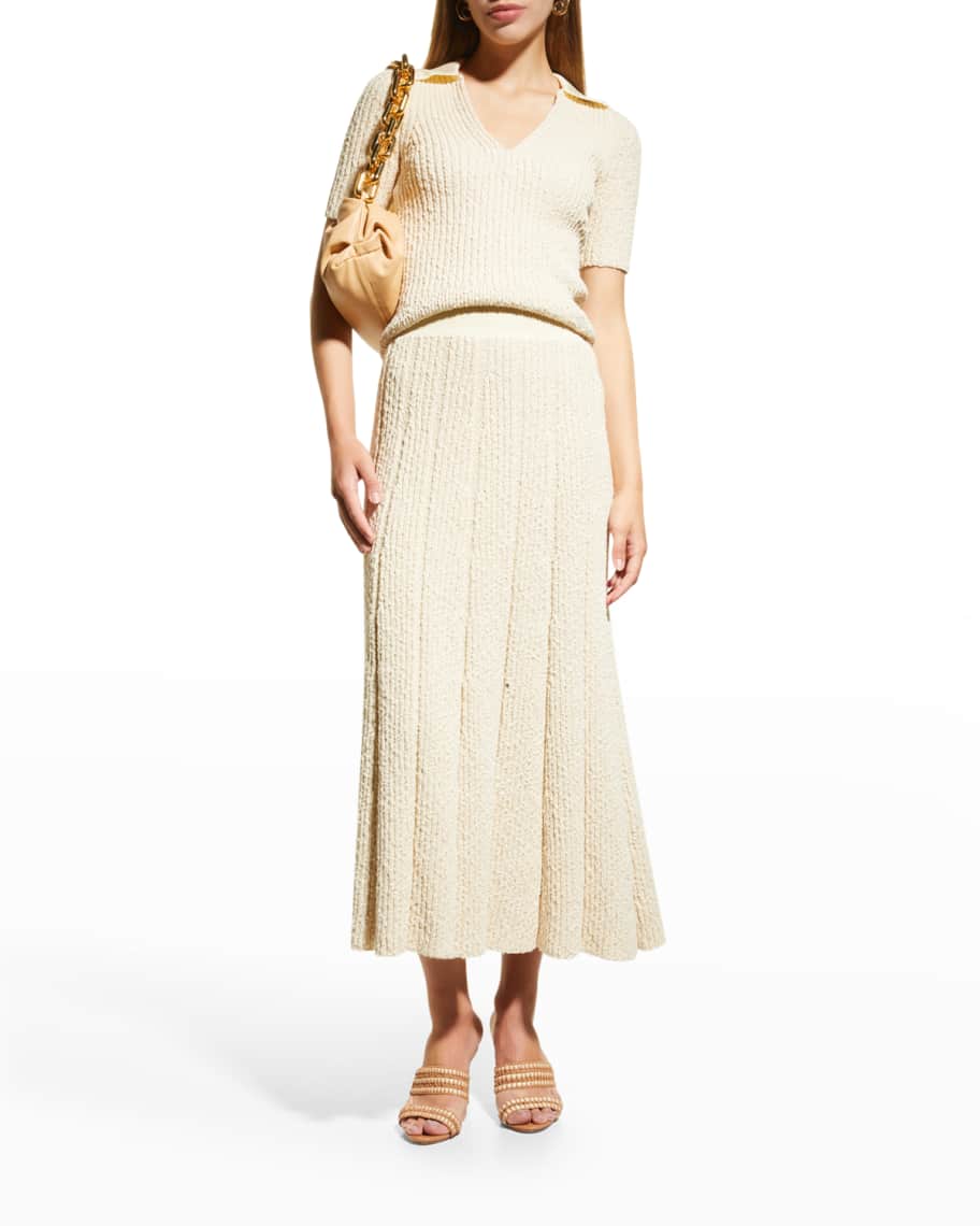 Tory Burch Pleated Rib-Knit Skirt | Neiman Marcus