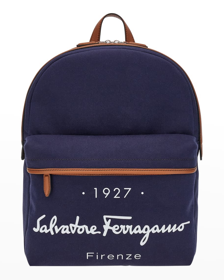 Salvatore Ferragamo Men s Fabric Leather 1927 Logo Backpack