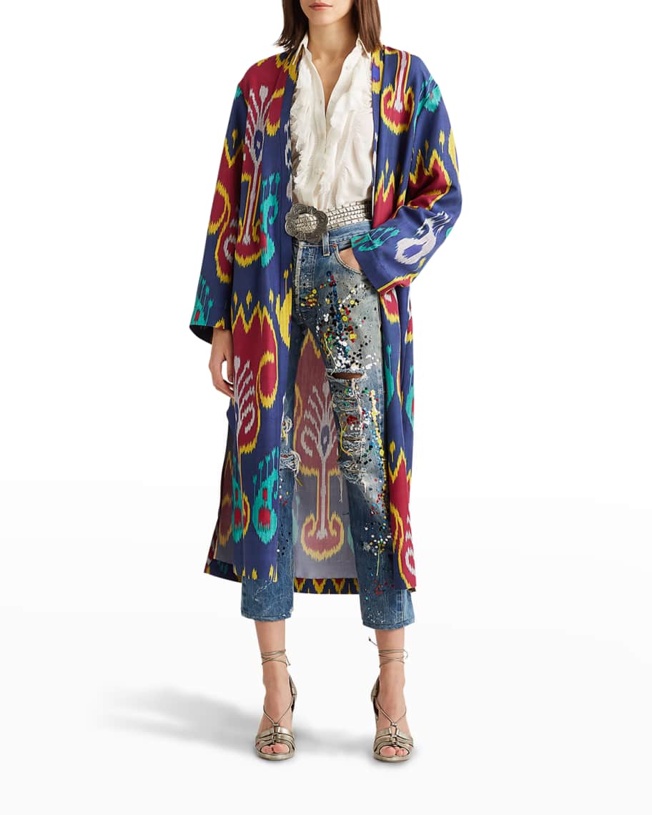 Ralph Lauren Collection Karly Ikat Long Silk-Cotton Coat | Neiman Marcus
