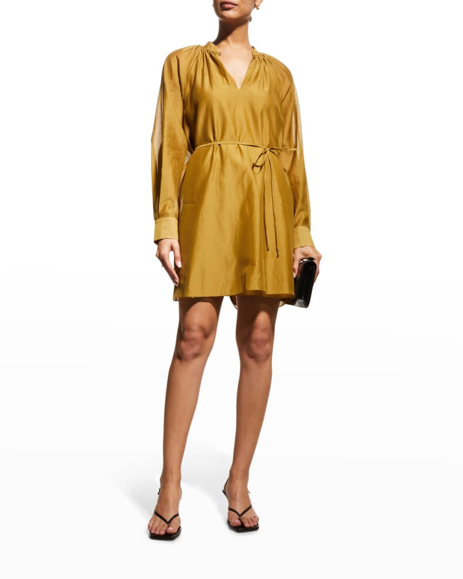Rebecca Taylor Pleated Front Long-Sleeve Dress | Neiman Marcus