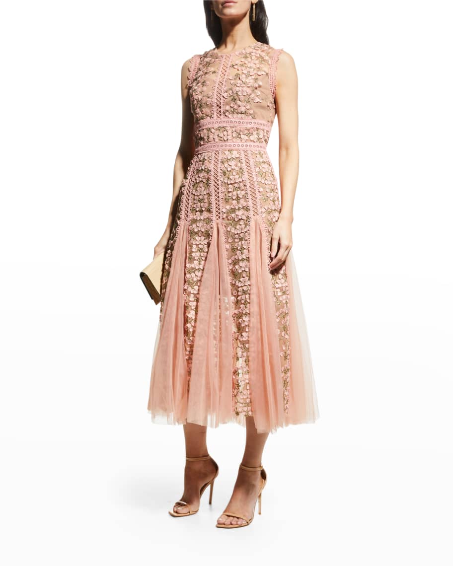 Bronx and Banco Saba Embroidered Tulle Midi Dress | Neiman Marcus