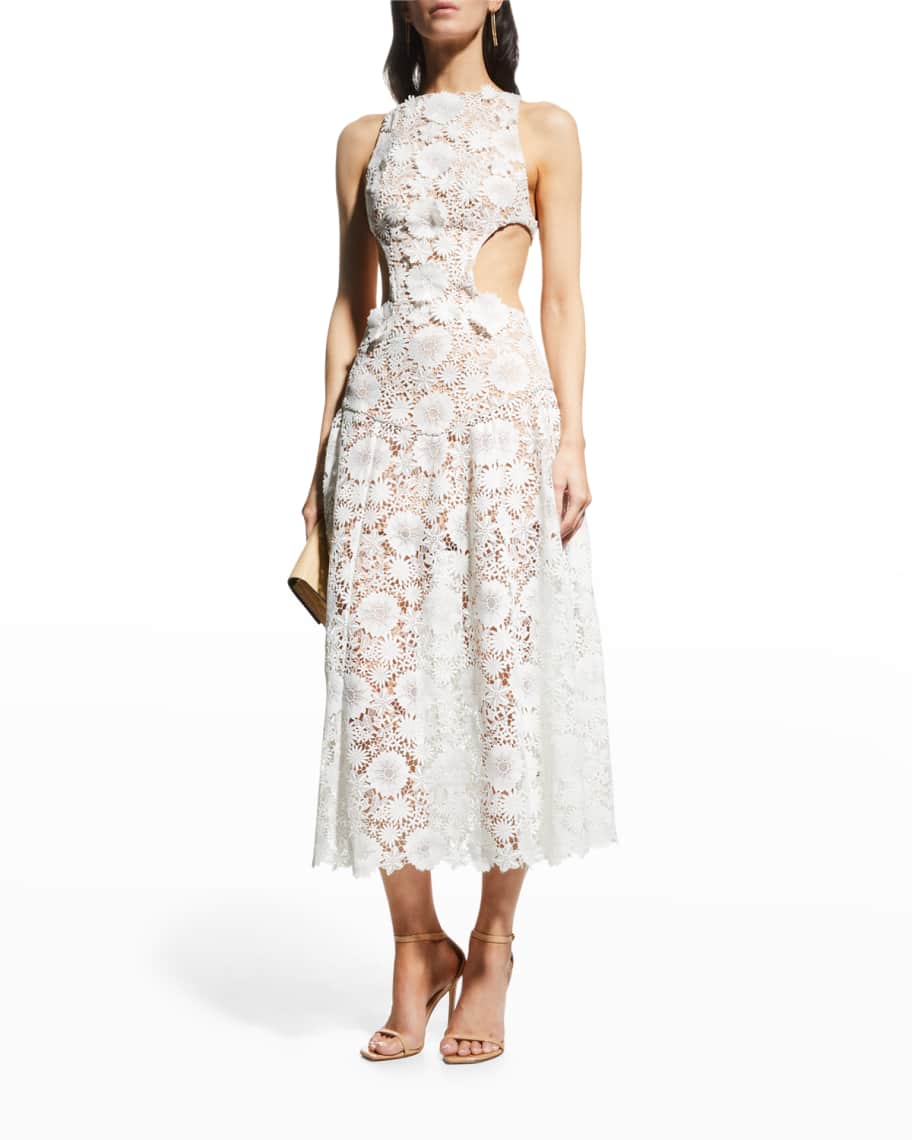 Bronx and Banco Daisy Side-Cutout Midi Lace Dress | Neiman Marcus
