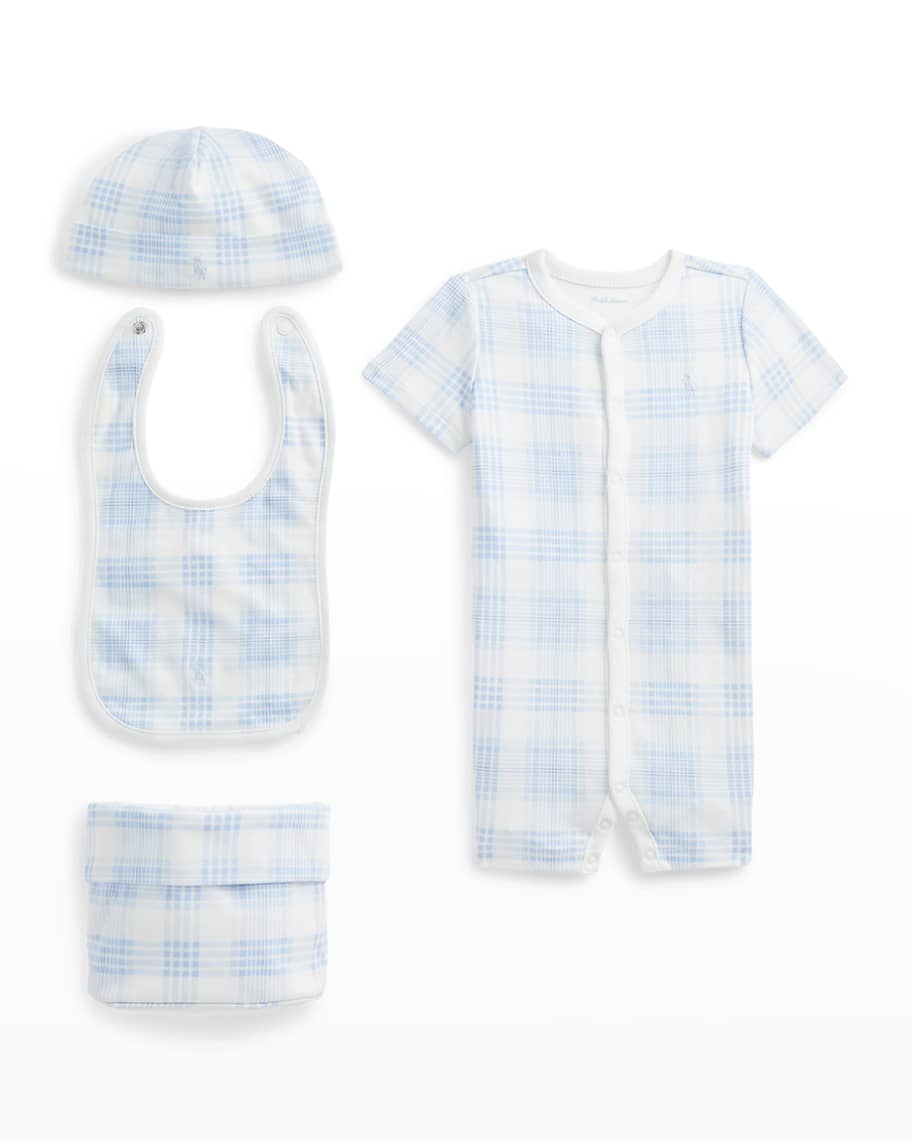 Ralph Lauren Childrenswear Boy's 4-Piece Plaid Shortall Gift Box