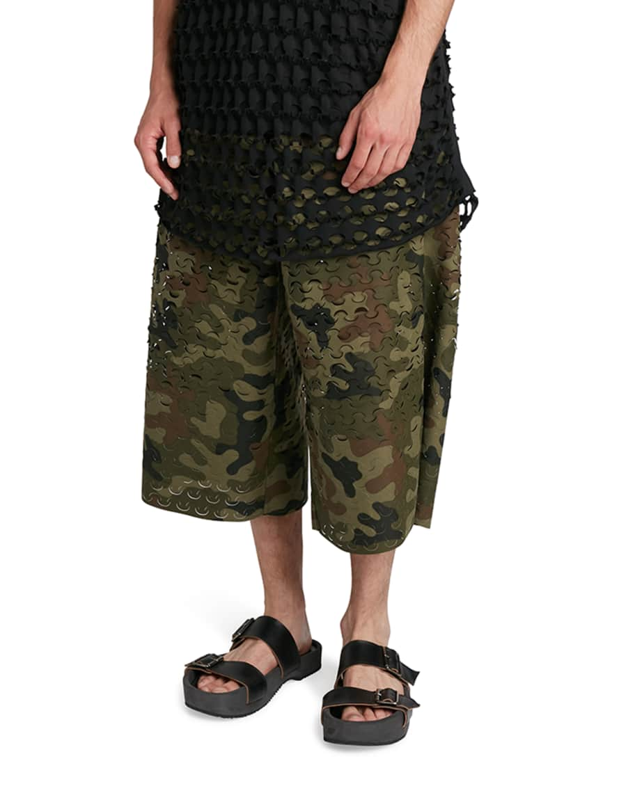 Dries Van Noten Men's Potter Laser-Cut Camo Baggy Pants