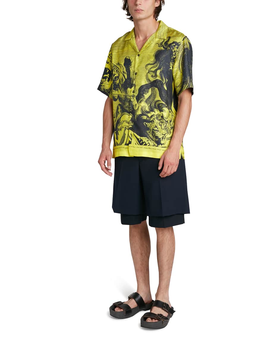 Dries Van Noten Men's Carltone Graphic Silk Camp Shirt | Neiman Marcus