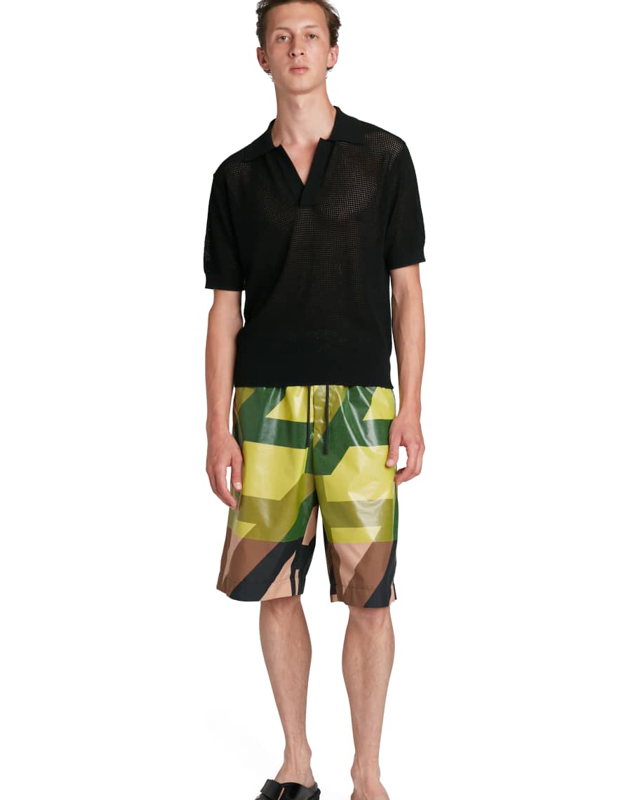 Dries Van Noten Men's Retro A-Print Long Shorts | Neiman Marcus