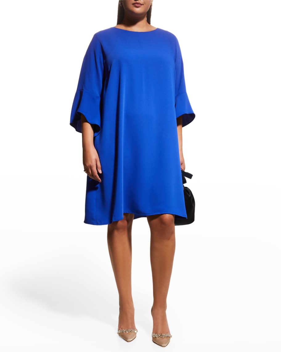 Caroline Rose Plus Plus Size Julia Ruffle-Sleeve Crepe Dress | Neiman ...