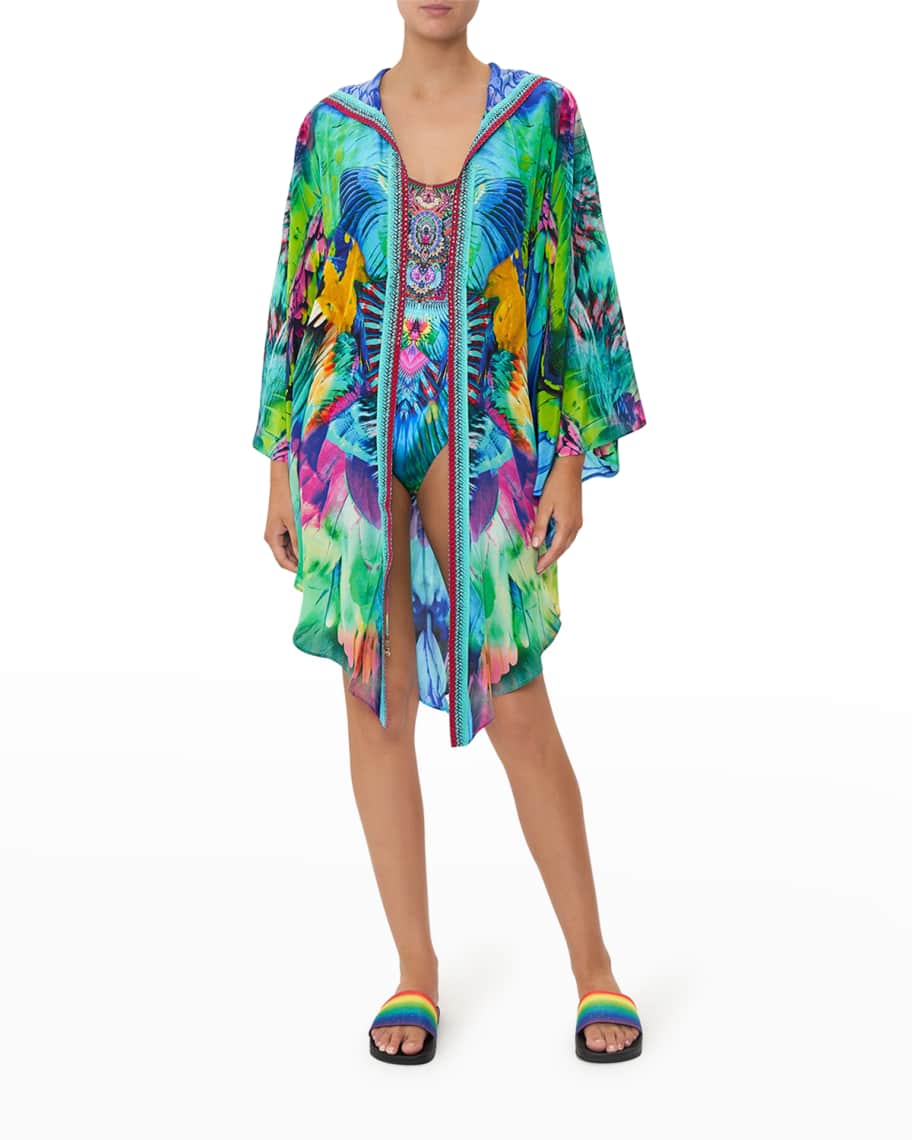 Camilla Age of Asteria Hooded Coverup Silk Kimono | Neiman Marcus