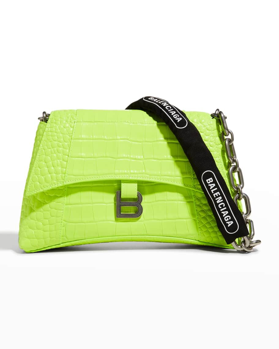 Balenciaga Downtown Croc-Embossed Chain Shoulder Bag | Neiman Marcus