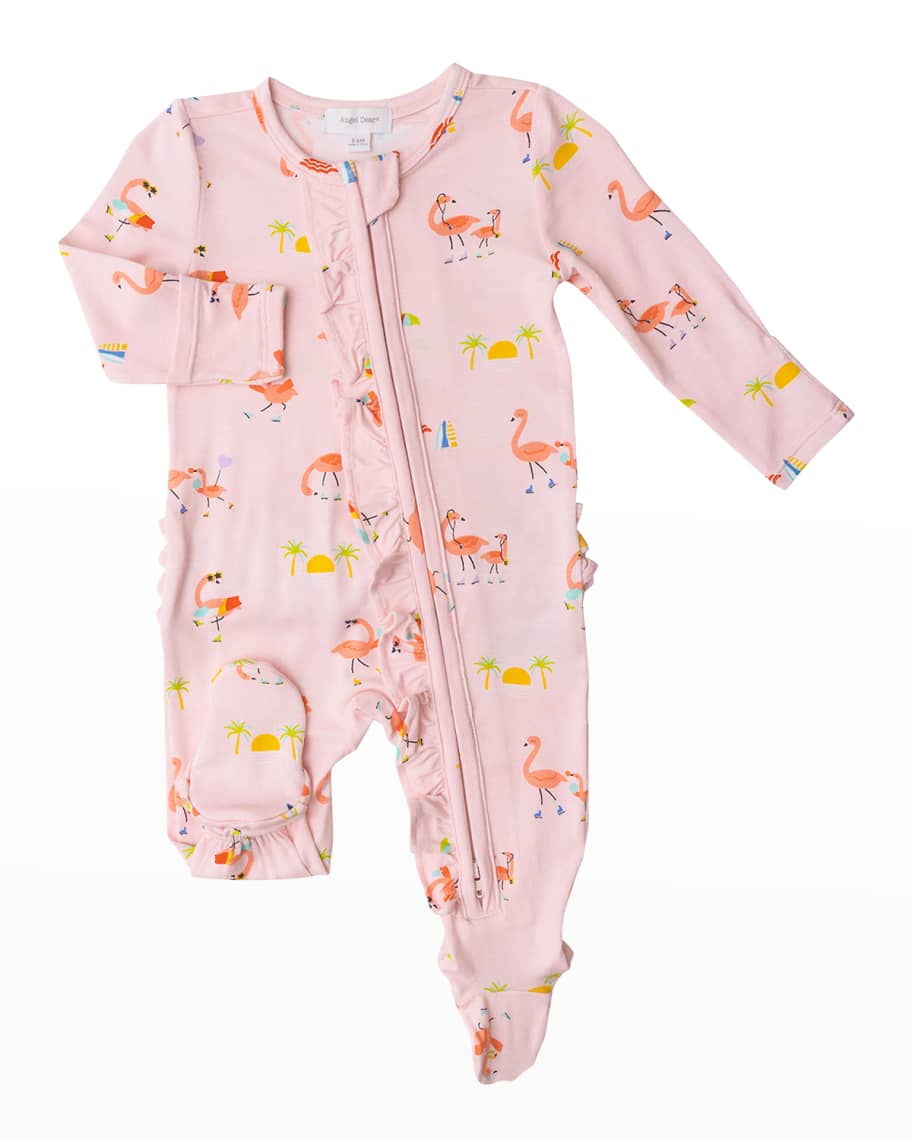 Angel Dear Girl's Boardwalk Flamingo Ruffle Footie Pajamas, Size