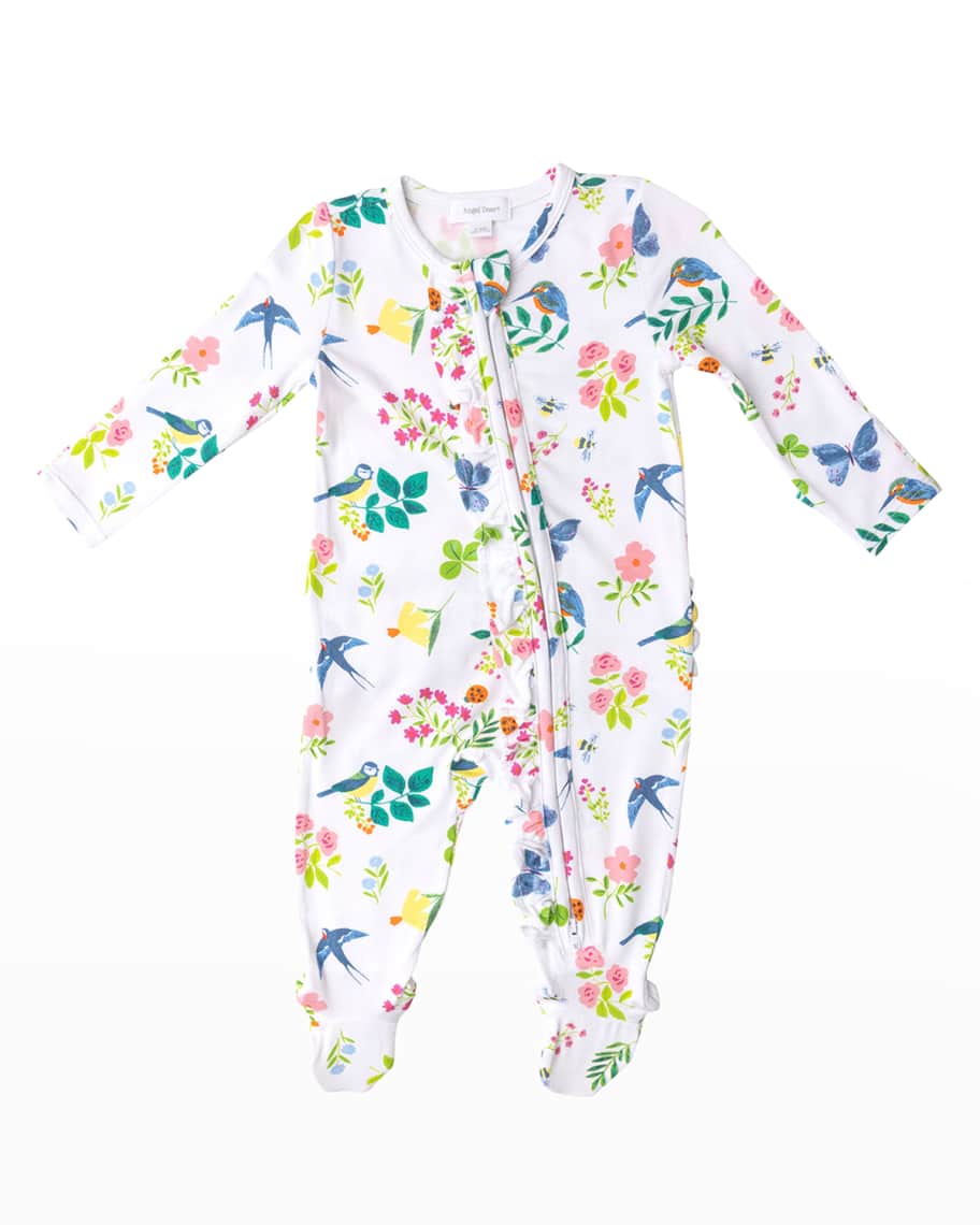 Angel Dear Girl's Birds Ruffle Footie Pajamas, Size Newborn9M Neiman