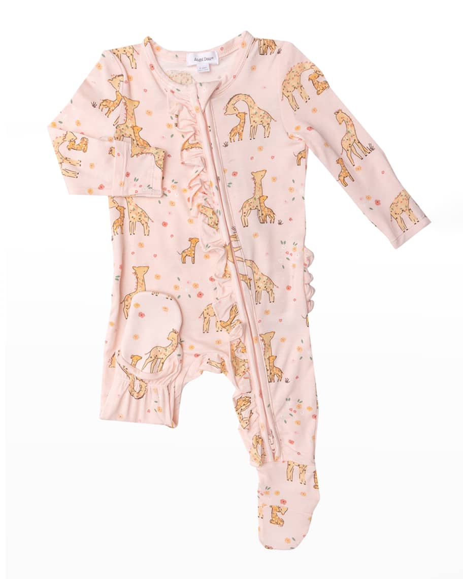 Angel Dear Girl's Giraffe Ruffle Footie Pajamas, Size Newborn9M