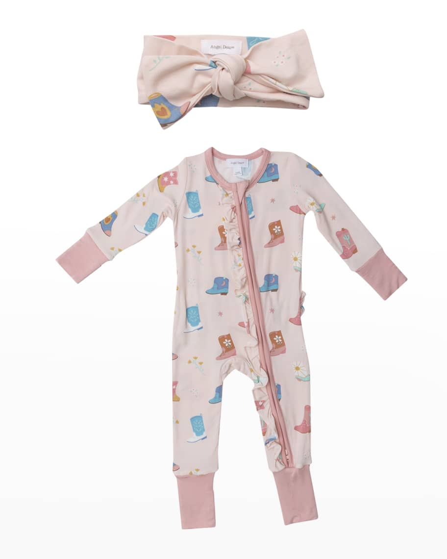 Angel Dear Girl's CowboyPrint Coverall w/ Headband, Size 324M