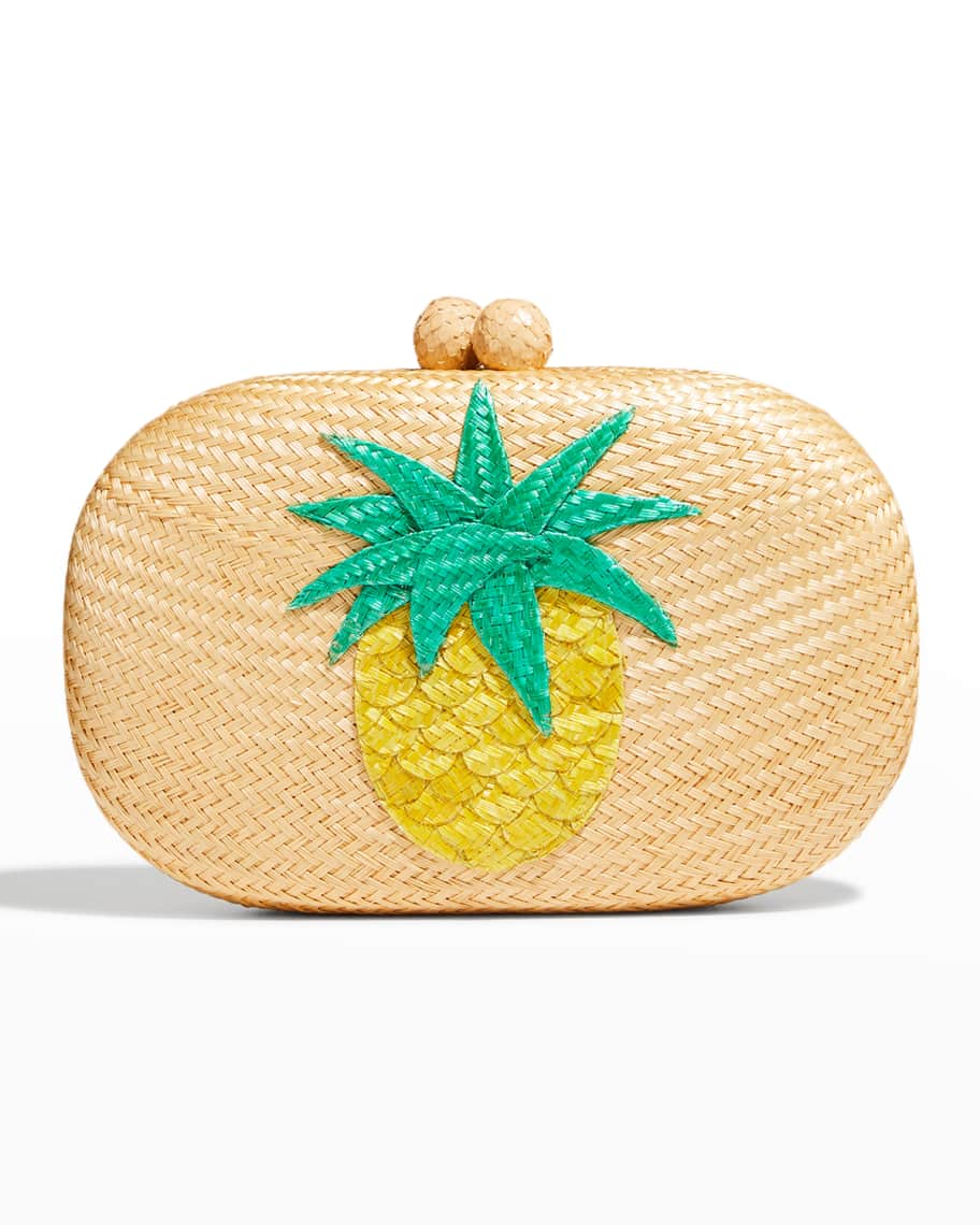 Serpui Olive Pineapple Straw Bun Clutch Bag Neiman Marcus