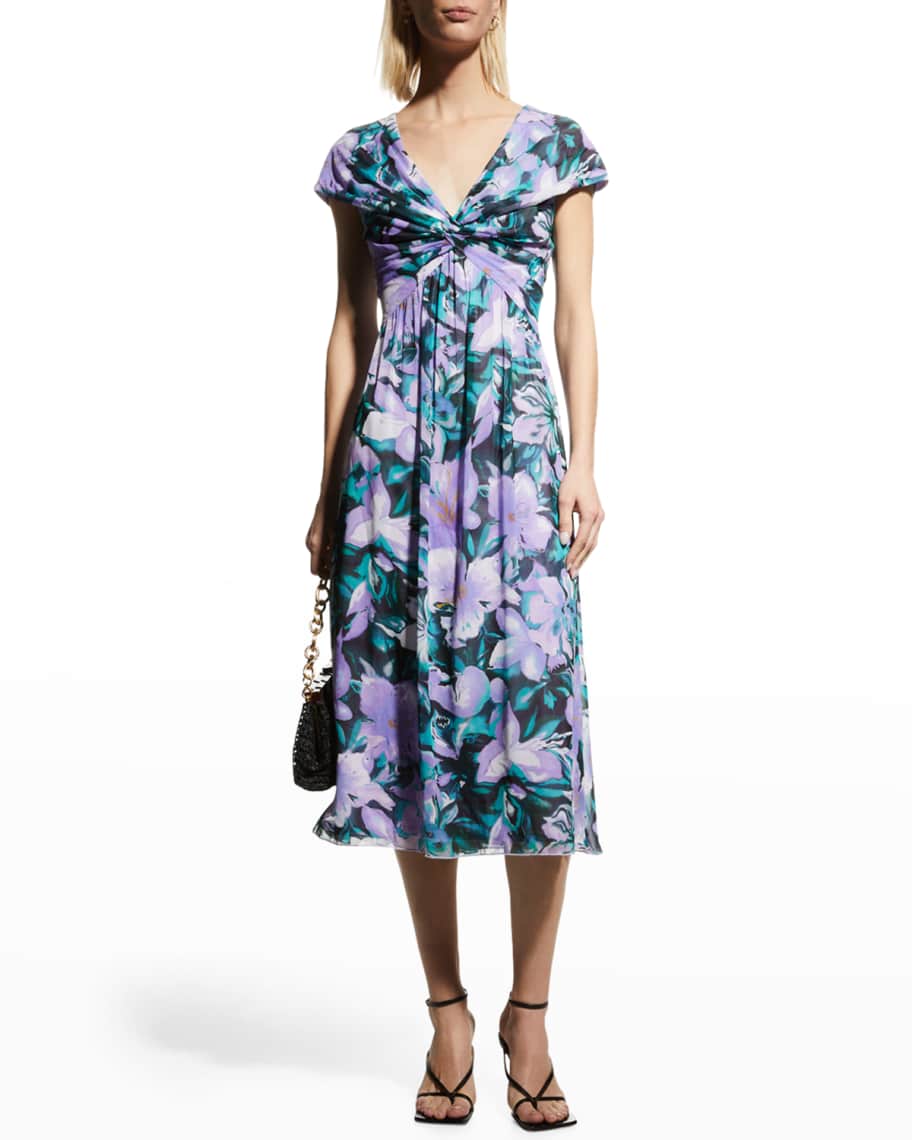 tadashi shoji floral chiffon midi dress Tadashi Shoji Floral Chiffon V-Neck Midi Dress