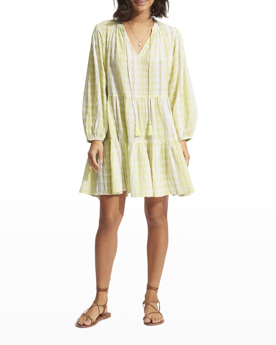 Seafolly Short V-Neck Gingham Tiered Dress | Neiman Marcus