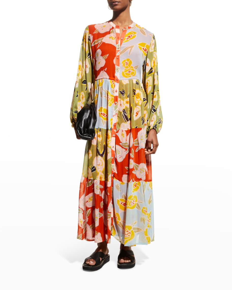 Carolina K Josefina Floral Patchwork Button-Front Maxi Dress | Neiman ...