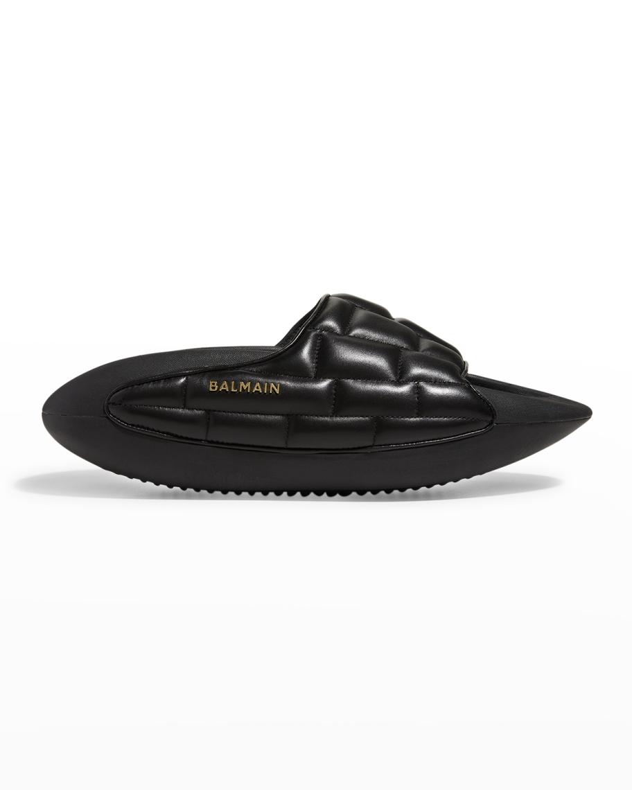 Balmain Men's Quilted Leather B-IT Mule Slides | Neiman Marcus