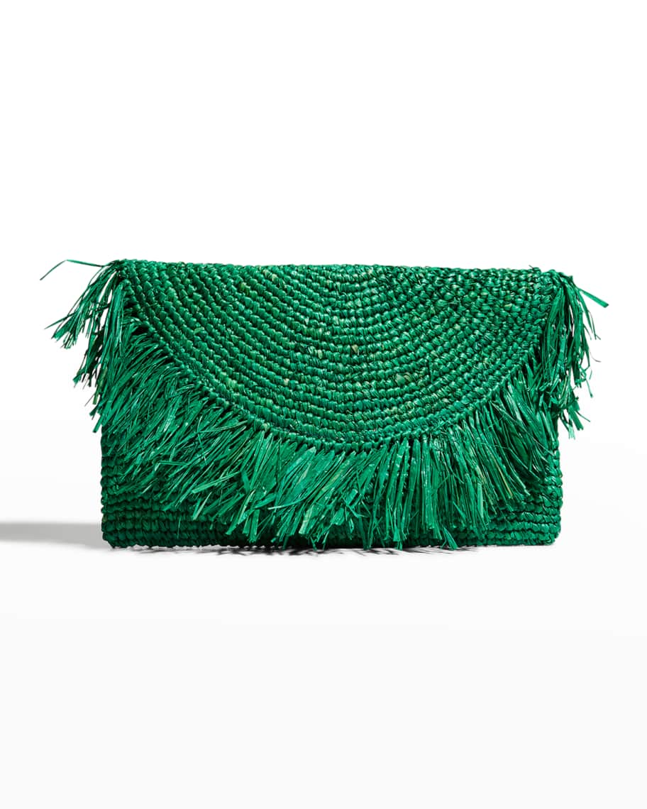 Image 1 of 5: Sera Oversize Fringe Straw Clutch Bag