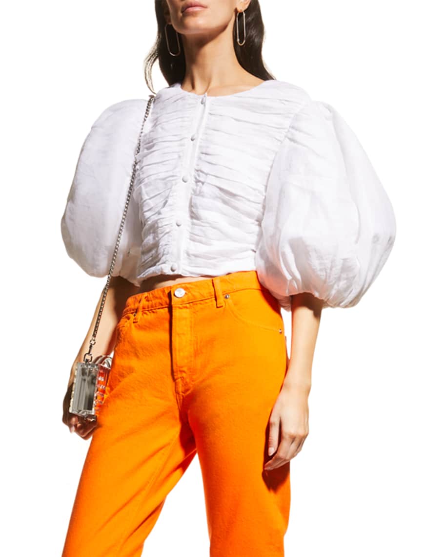 Gathered puff sleeve top sales
