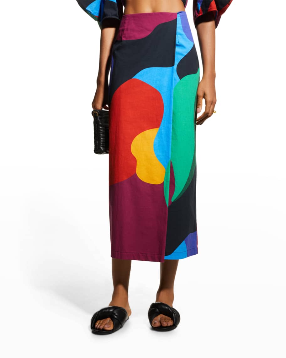 Mara Hoffman Sunja Abstract Printed Wrap Midi Skirt | Neiman Marcus