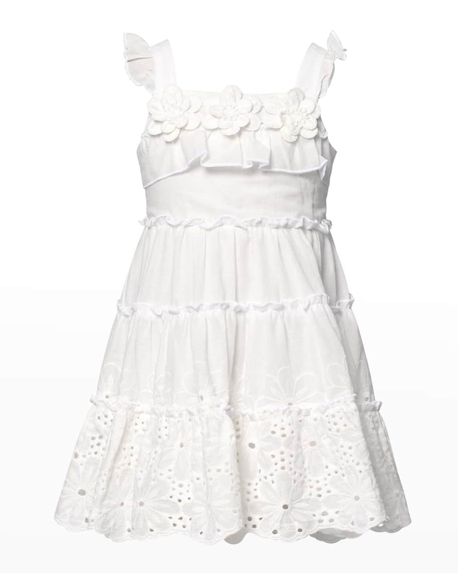 Hannah Banana Girl's Eyelet Tiered Floral Dress, Size 4-6X | Neiman Marcus