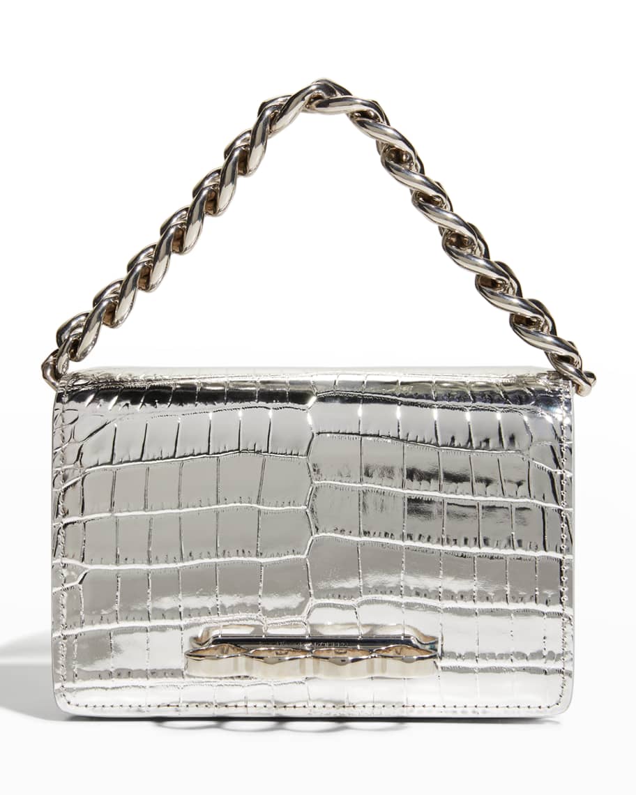 Alexander McQueen Mini Four Ring Metallic Moc-Croc Shoulder Bag