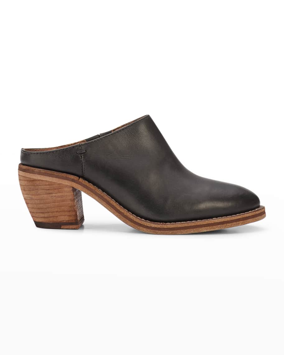 frye leather zip mules