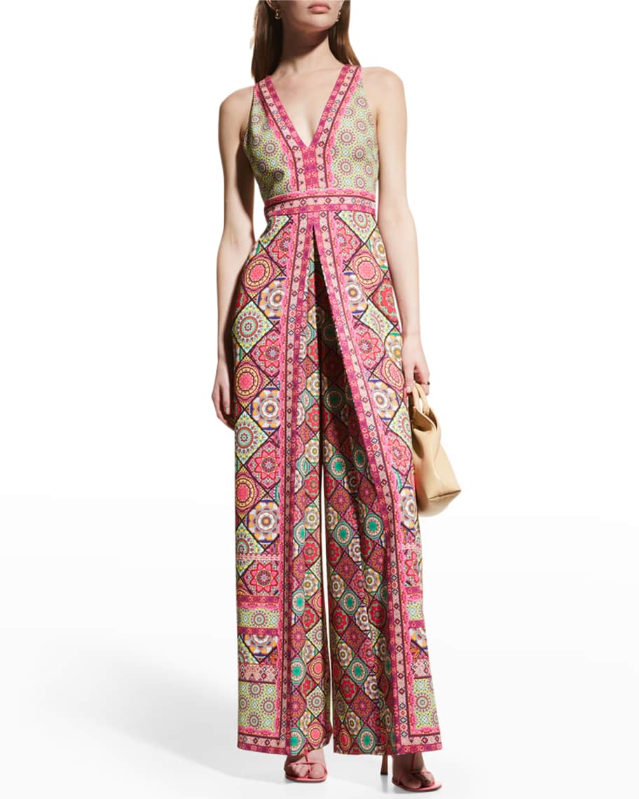 Alice Olivia Audrie Pleated Jumpsuit with Deep V Neck Neiman