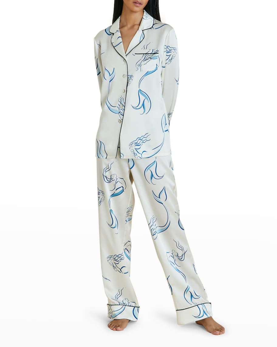 Olivia von Halle Mermaid-Print Silk Pajama Set | Neiman Marcus