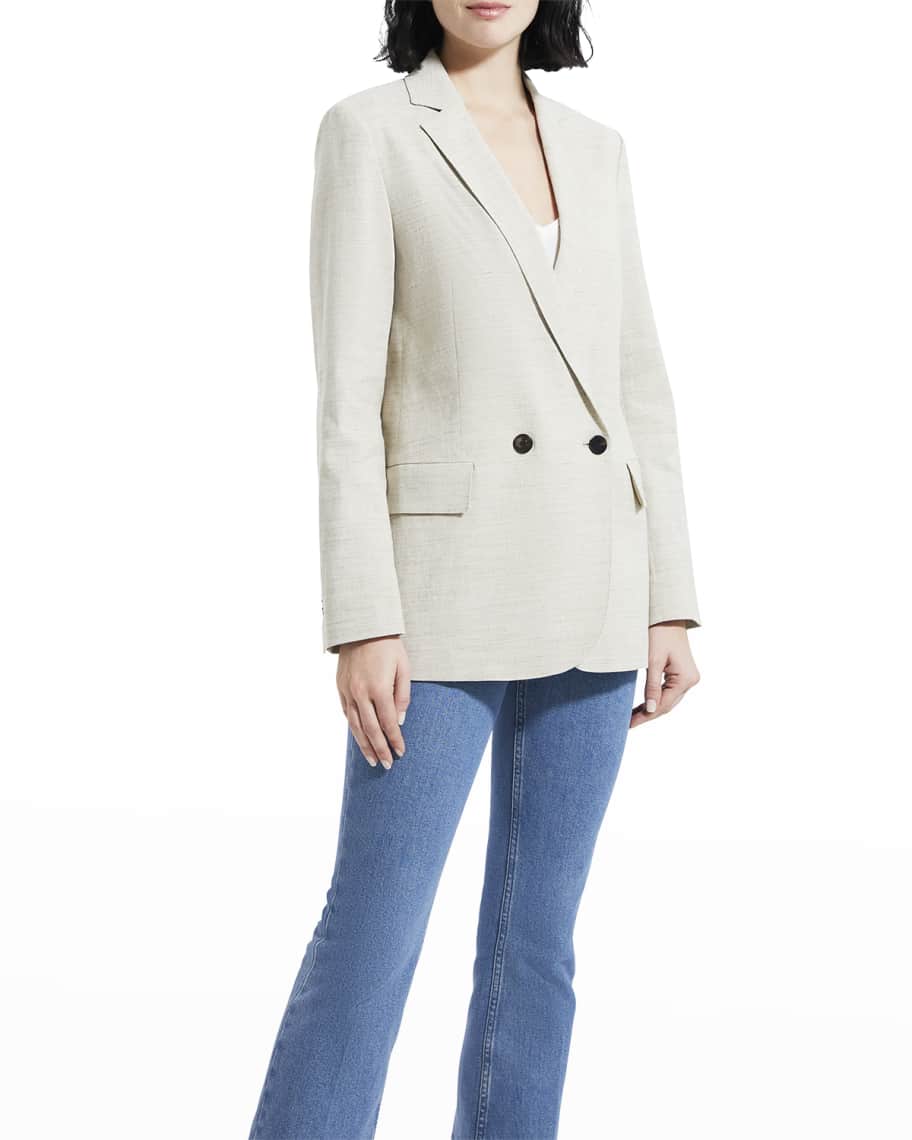 Theory Eco Sharkskin Double-Breasted Boy Jacket | Neiman Marcus